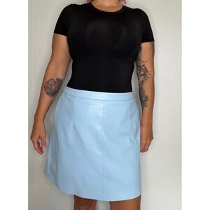 Scoop - Seamed Faux Leather Mini Skirt With Pockets Baby Blue Size 8